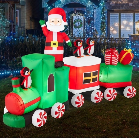 Christmas Train & Animated Santa 8.5 x 5ft Lighted Inflatable Holiday Decor Yard